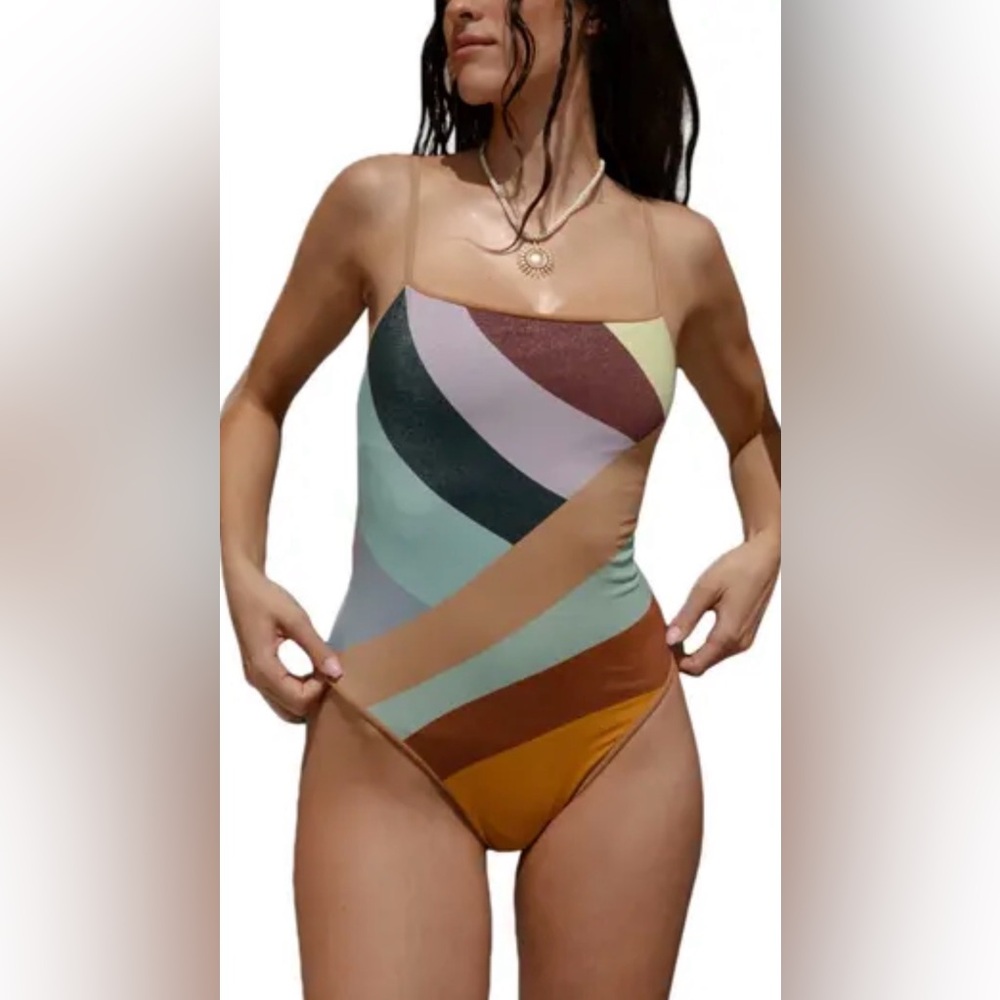 Multicolor Striped Women Swim One Piece